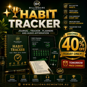 Habit Tracker – Printable Habit Journal | Daily Habit Planner | Goal Tracker | Audio Affirmations | Billionaire Mentor™