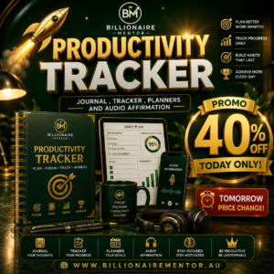 Productivity Tracker – Printable Productivity Planner | Daily Planner | Time Management Journal | Audio Affirmations | Billionaire Mentor™
