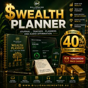 Wealth Planner – Printable Finance Planner | Budget Tracker | Wealth Journal | Audio Affirmations | Billionaire Mentor™